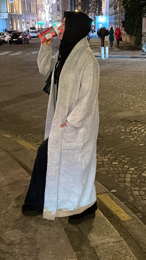 GILET LONG GRIS EN LAINE EVA