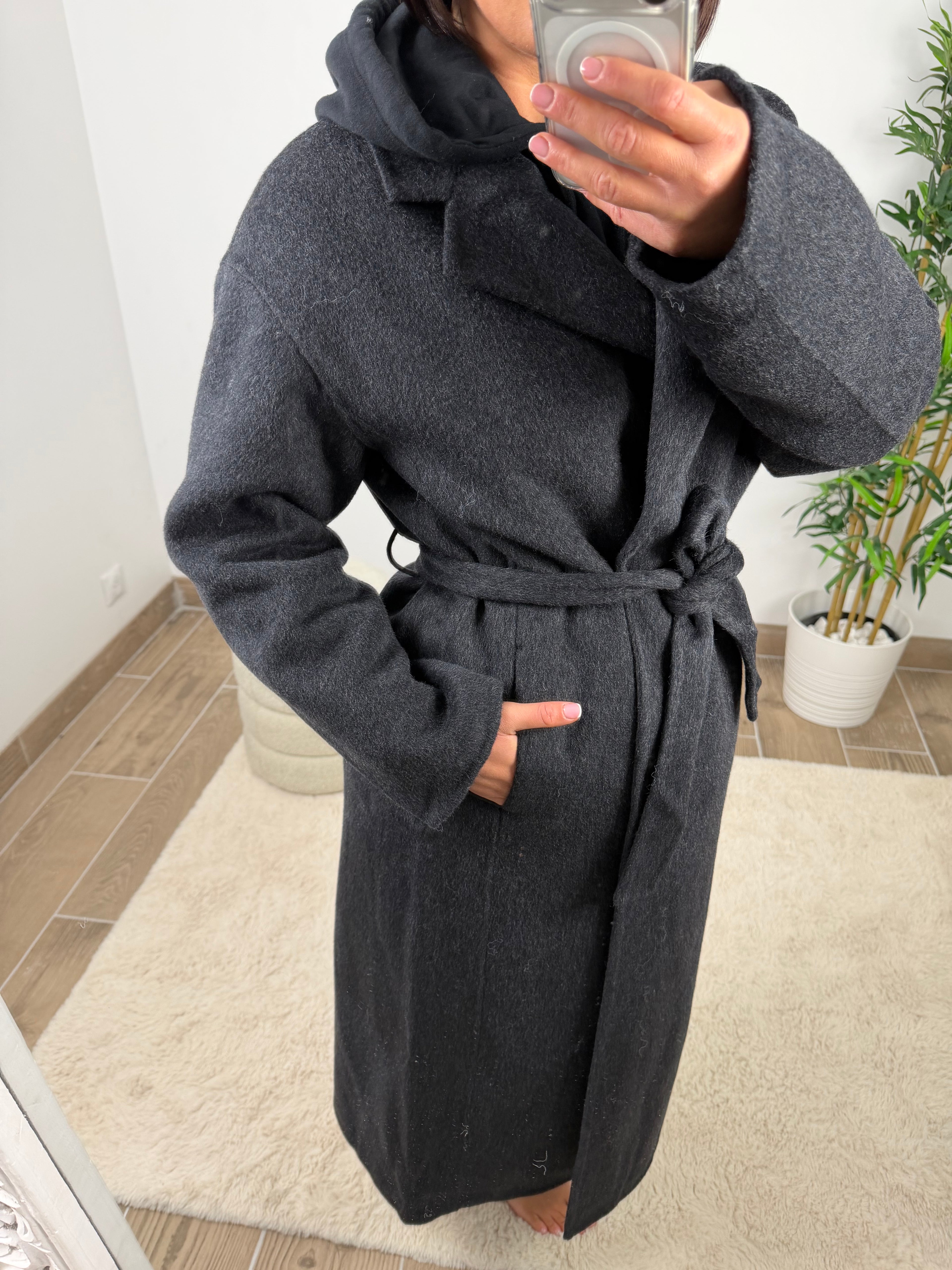 MANTEAU EN LAINE GRIS FONCÉ EMILIE