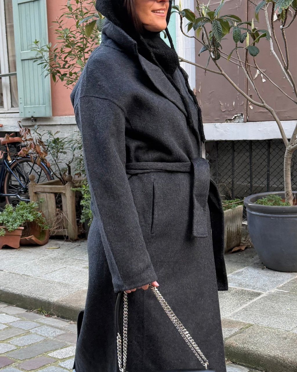 MANTEAU EN LAINE GRIS FONCÉ EMILIE