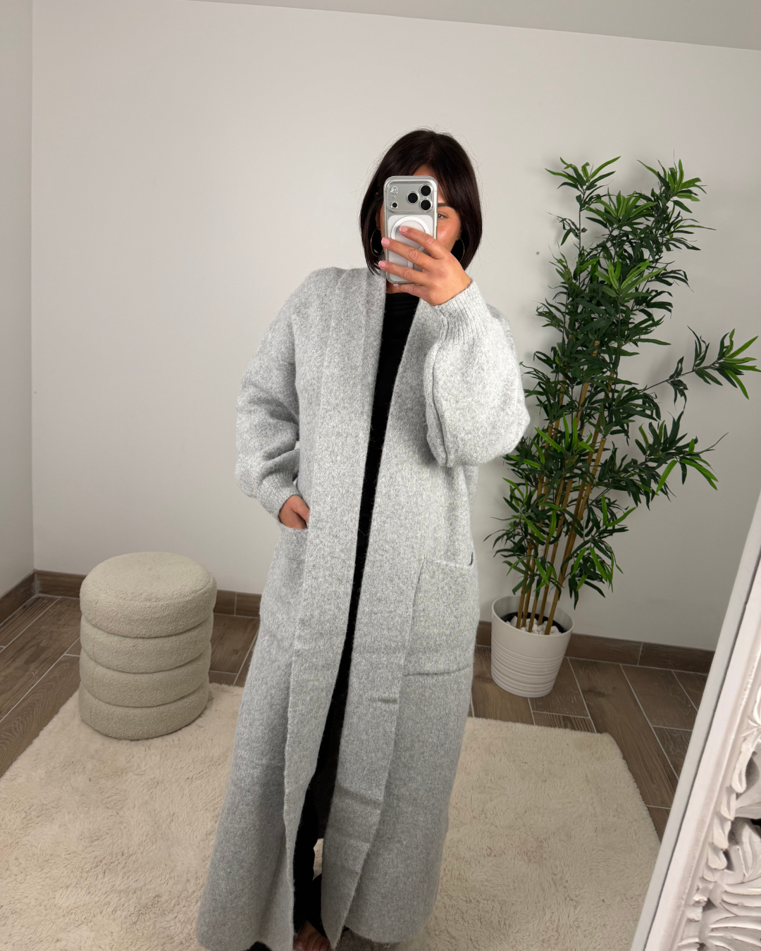 GILET LONG GRIS EN LAINE EVA