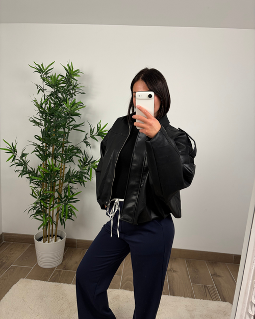BOMBER OVERSIZE NOIR EN SIMILICUIR